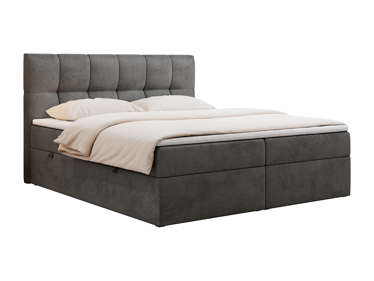 Boxspringbett RICO, Doppelbett mit Matratze, zwei Bettkästen, Bett mit Kopfteil - 140x200 cm - H3 - Dunkelgrau Velvet