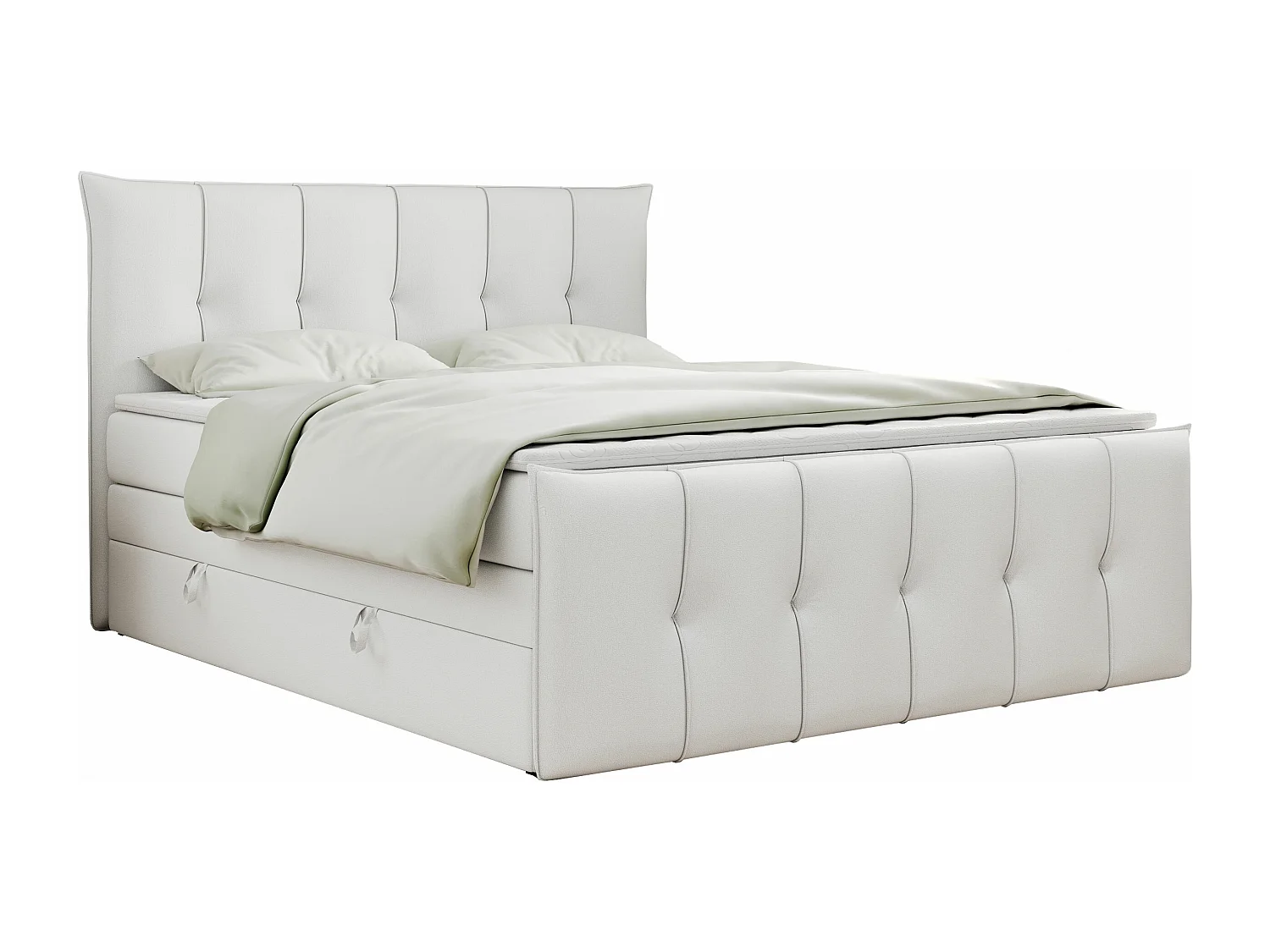 Boxspringbett PREMIUM 11 KING mit Stauraum, gestepptes Kopfteil, zwei Multipocket-Matratzen - 140x200 cm - H4 - Weiß Kunstleder