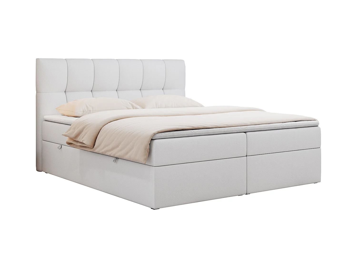 Boxspringbett RICO, Doppelbett mit Matratze, zwei Bettkästen, Bett mit Kopfteil - 200x200 cm - H3 - Weiß Kunstleder