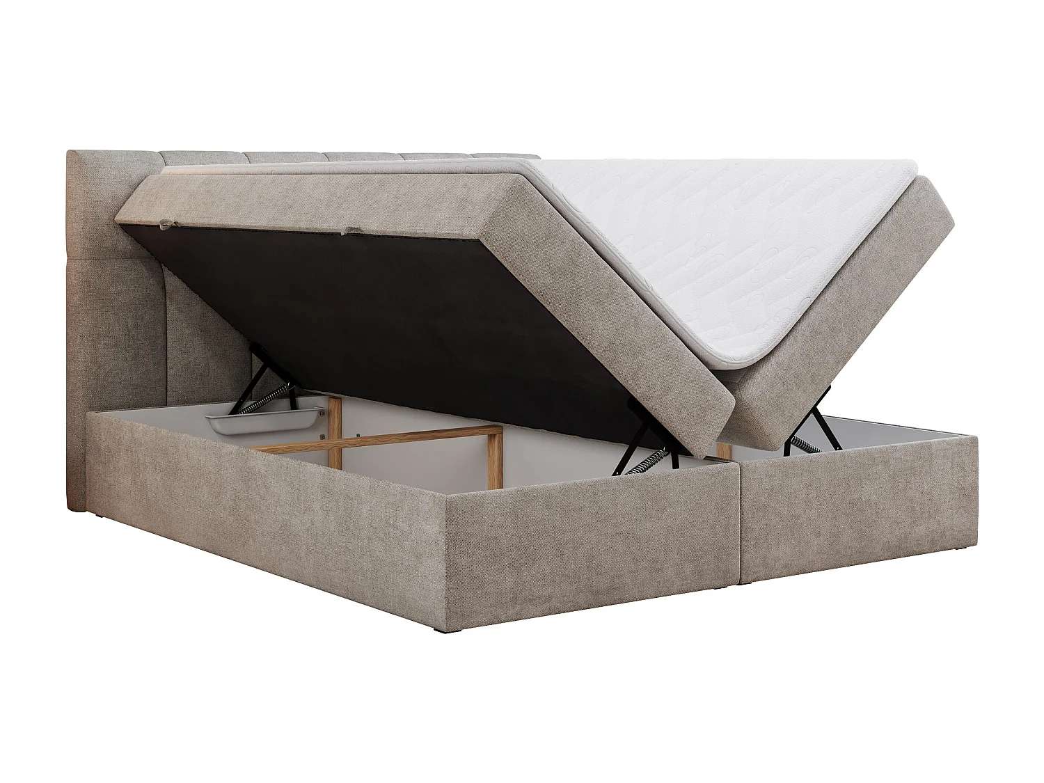 Boxspringbett RICO, Doppelbett mit Matratze, zwei Bettkästen, Bett mit Kopfteil - 200x200 cm - H3 - Beige Stukture
