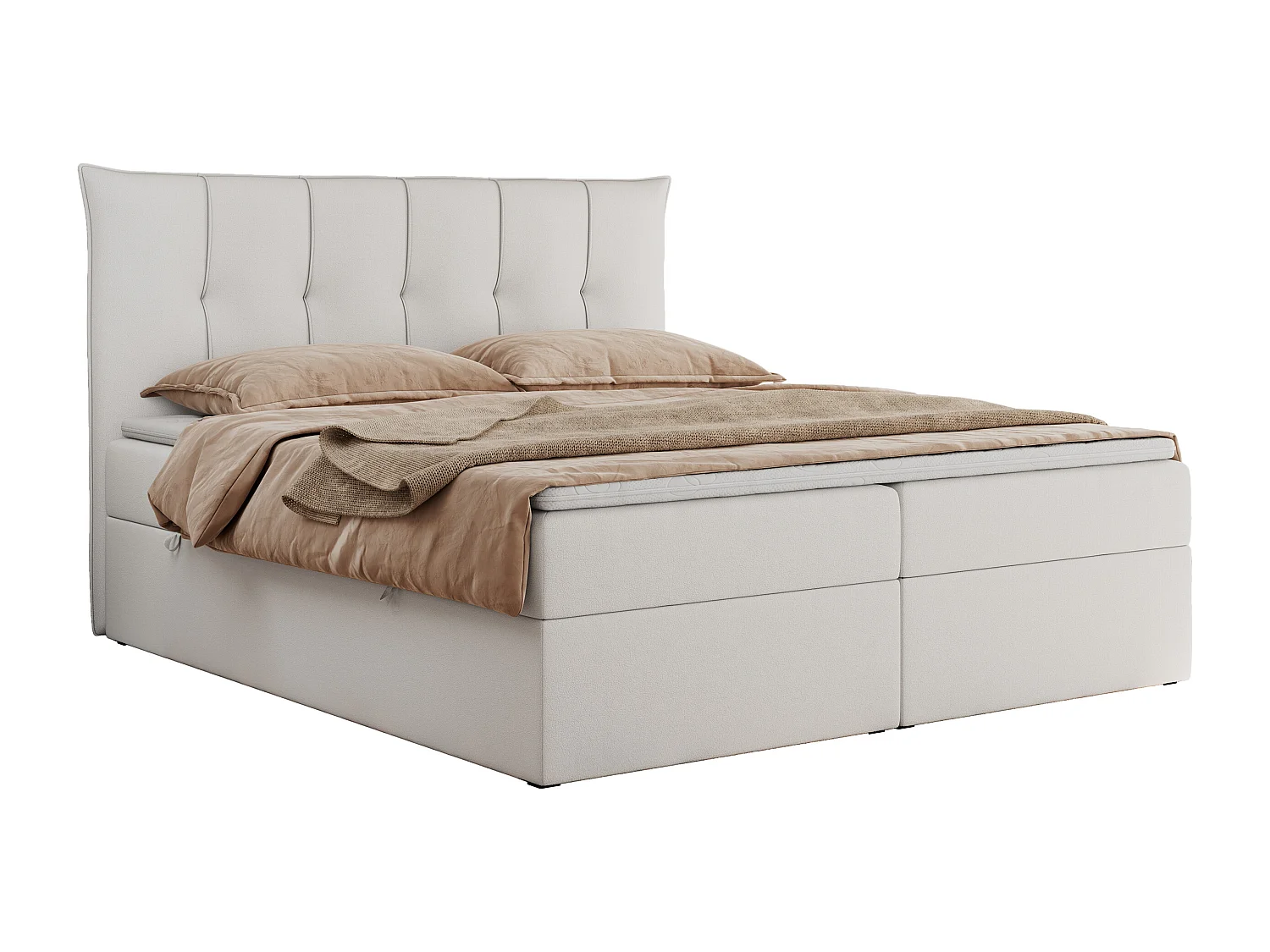Boxspringbett PREMIUM 10 mit Multipocket-Matratze, gesteppte Kopfstütze, zwei Bettkästen - 200x200 cm - H4 - Weiß Kunstleder