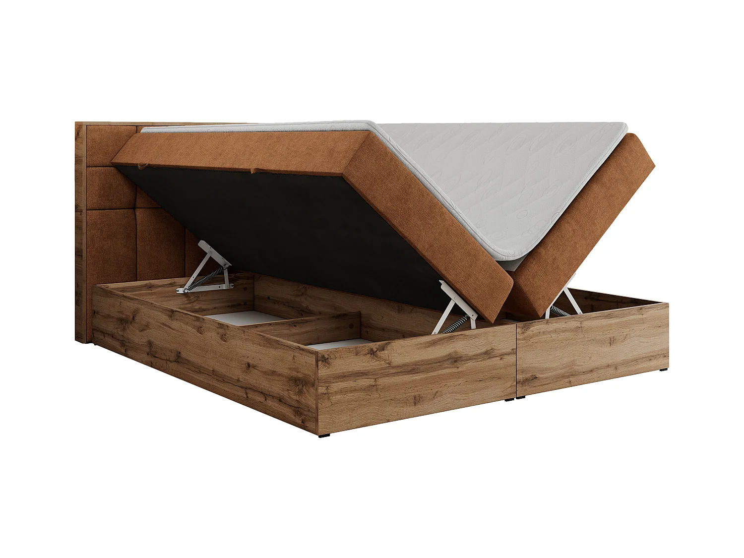 Boxspringbett ALBERO 1, Polsterbett mit gestepptem Kopfteil, Multipocket-Matratze - 180x200 cm - H4 - Orange Strukture