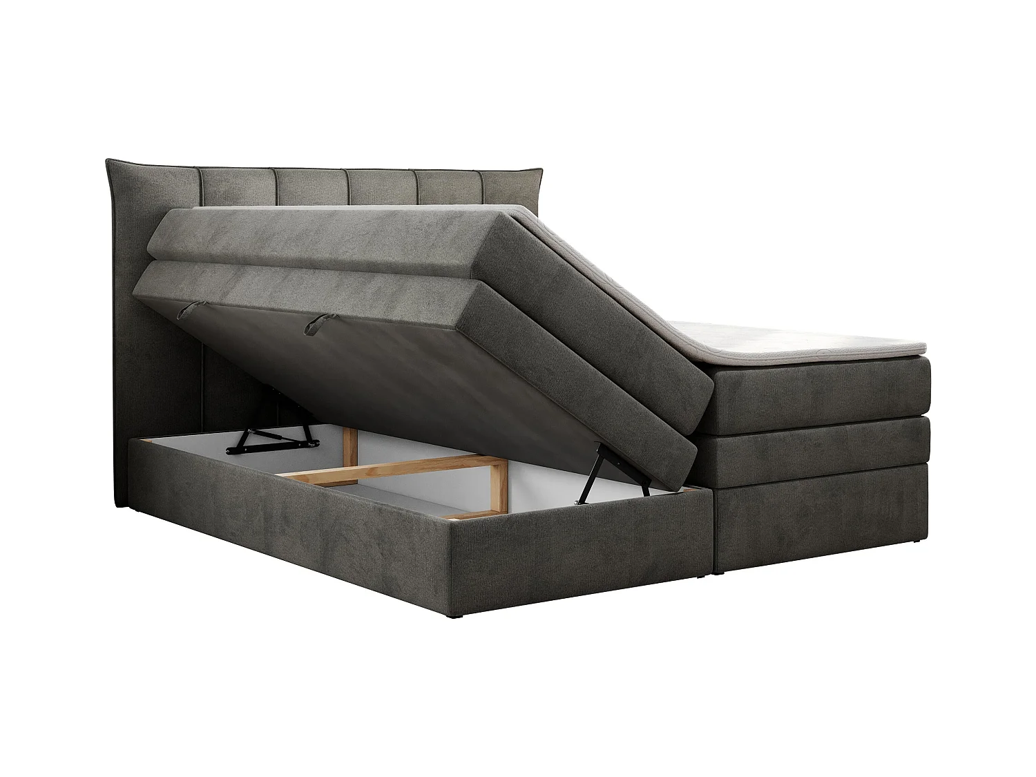 Boxspringbett PREMIUM 10 KING, Doppelbett mit Stauraum, gesteppte Kopfstütze, Multipocket-Matratze - 200x200 cm - H4 - Dunkelgrau Velvet