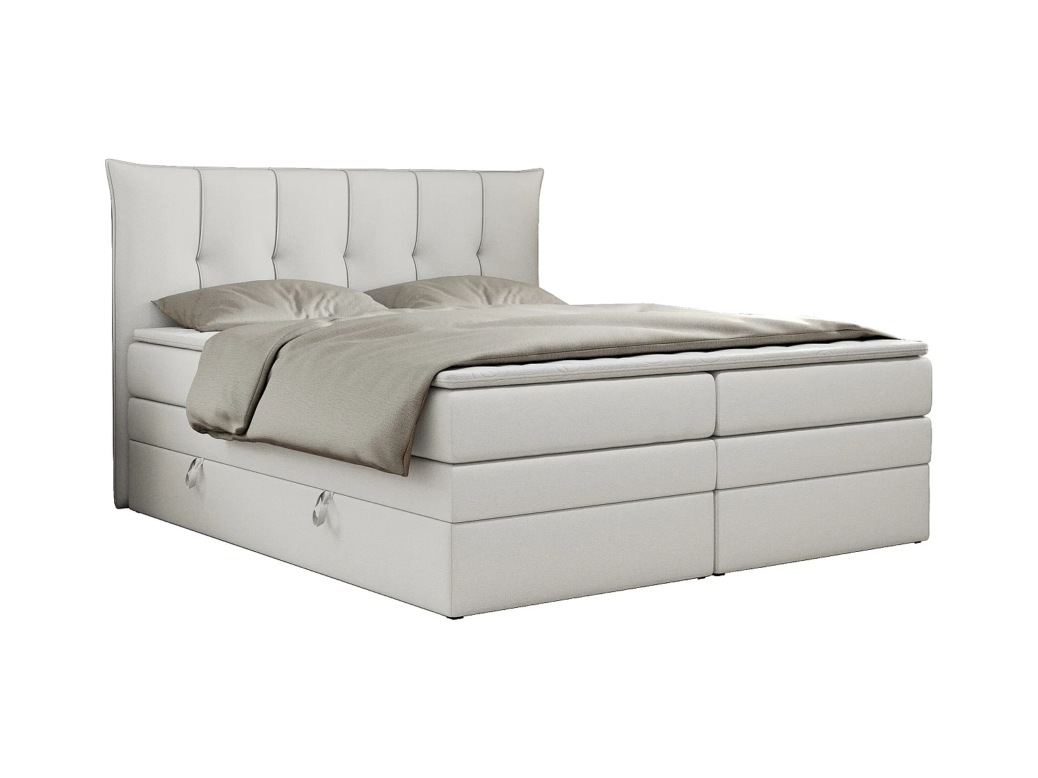 Boxspringbett PREMIUM 10 KING, Doppelbett mit Stauraum, gesteppte Kopfstütze, Multipocket-Matratze - 180x200 cm - H4 - Weiß Kunstleder