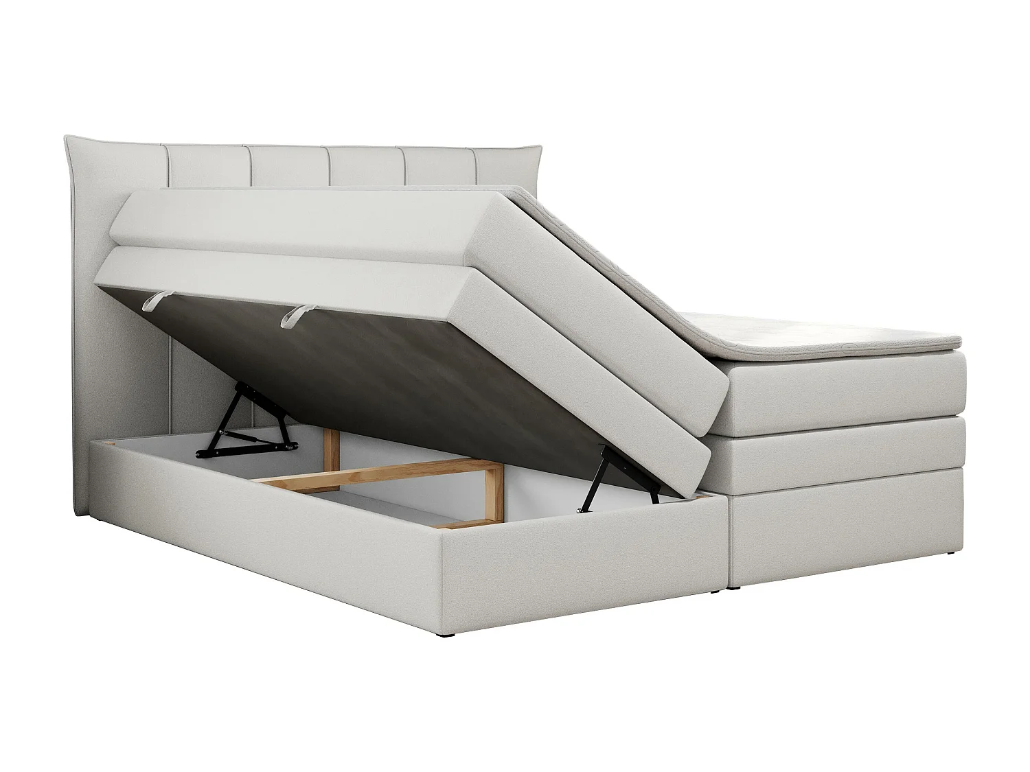 Boxspringbett PREMIUM 10 KING, Doppelbett mit Stauraum, gesteppte Kopfstütze, Multipocket-Matratze - 180x200 cm - H4 - Weiß Kunstleder