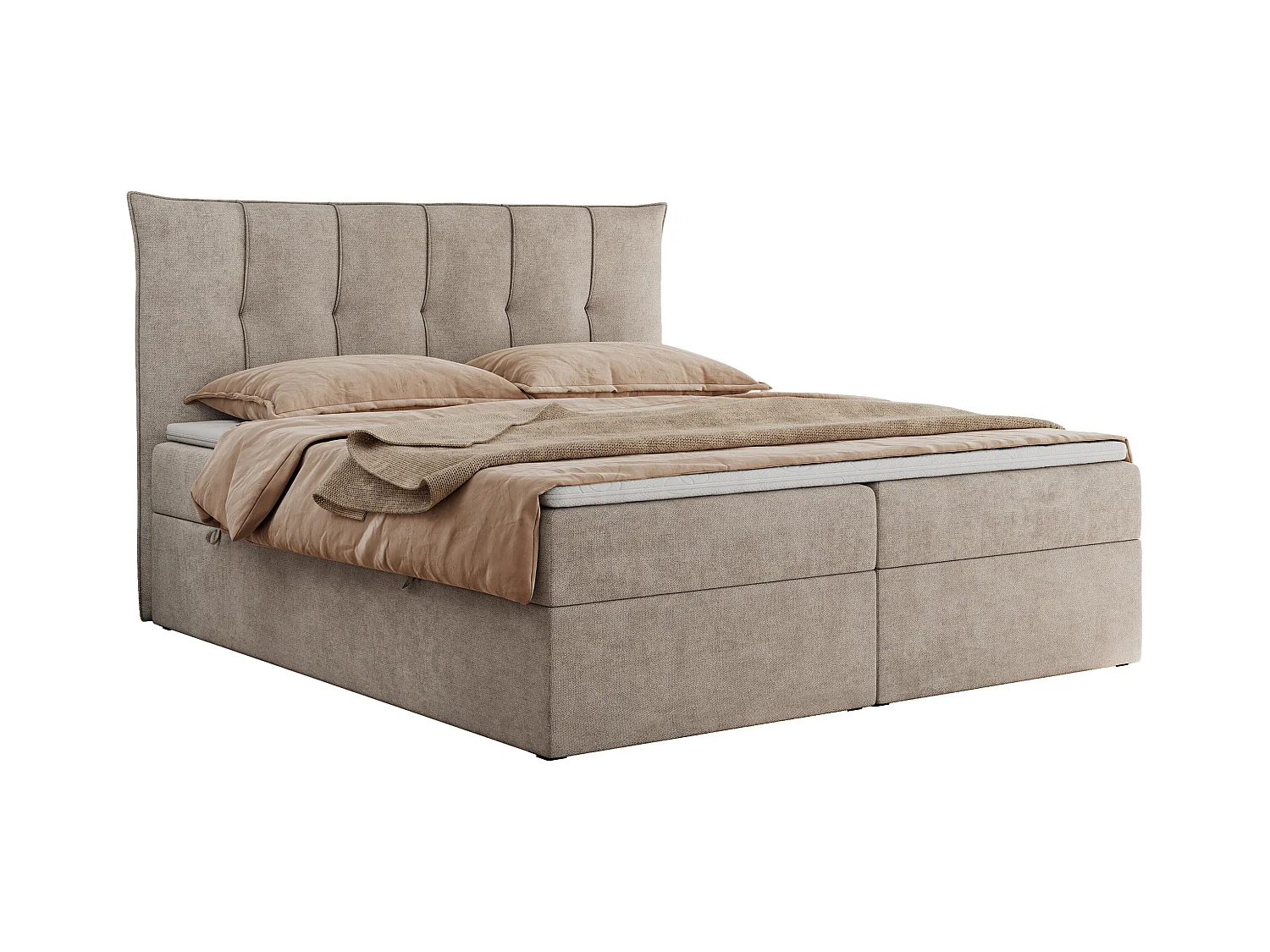 Boxspringbett PREMIUM 10 mit Multipocket-Matratze, gesteppte Kopfstütze, zwei Bettkästen - 160x200 cm - H3 - Beige Strukture