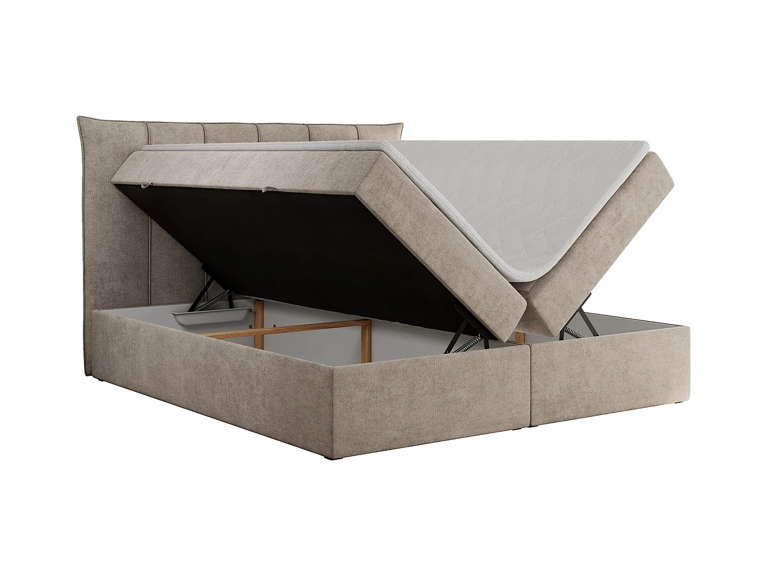 Boxspringbett PREMIUM 10 mit Multipocket-Matratze, gesteppte Kopfstütze, zwei Bettkästen - 160x200 cm - H3 - Beige Strukture