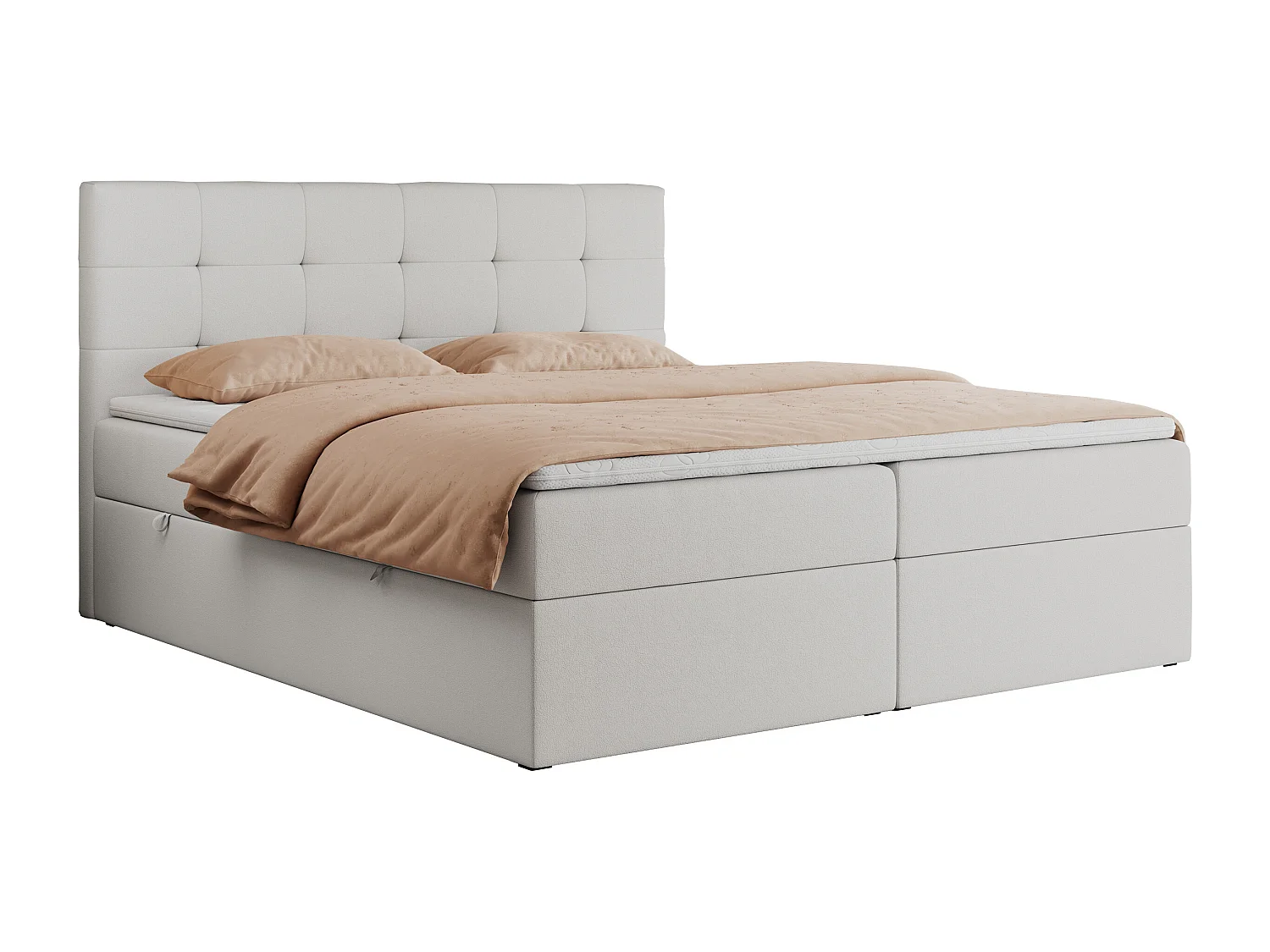 Boxspringbett CENTOS mit gestepptem Kopfteil, Multipocket-Matratze, Doppelbett mit Stauraum - 140x200 cm - H3 - Weiß Kunstleder