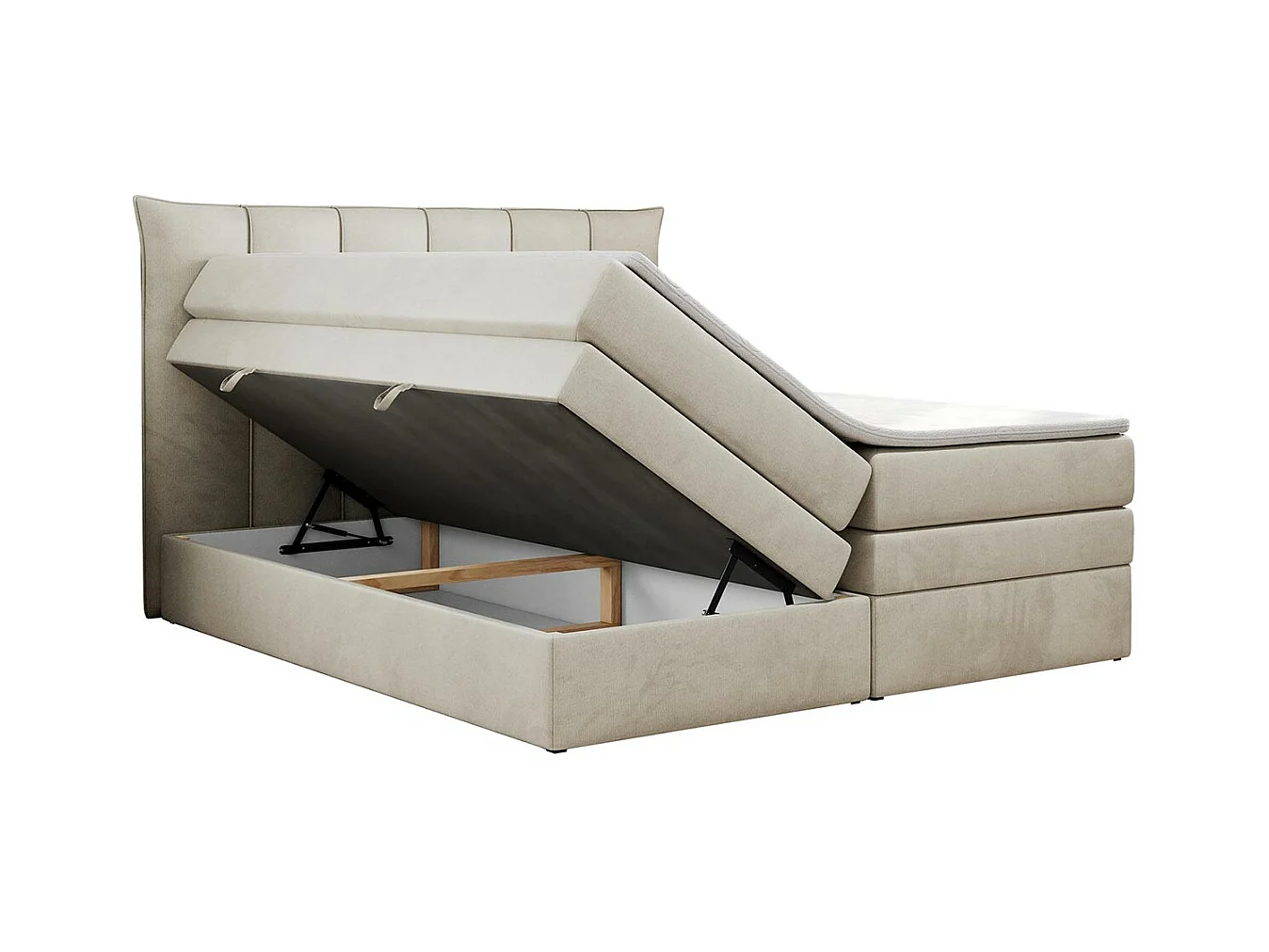 Boxspringbett PREMIUM 10 KING, Doppelbett mit Stauraum, gesteppte Kopfstütze, Multipocket-Matratze - 180x200 cm - H4 - Beige Velvet