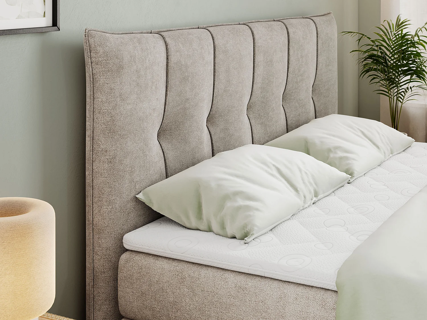 Boxspringbett PREMIUM 11 KING mit Stauraum, gestepptes Kopfteil, zwei Multipocket-Matratzen - 180x200 cm - H4 - Beige Strukture