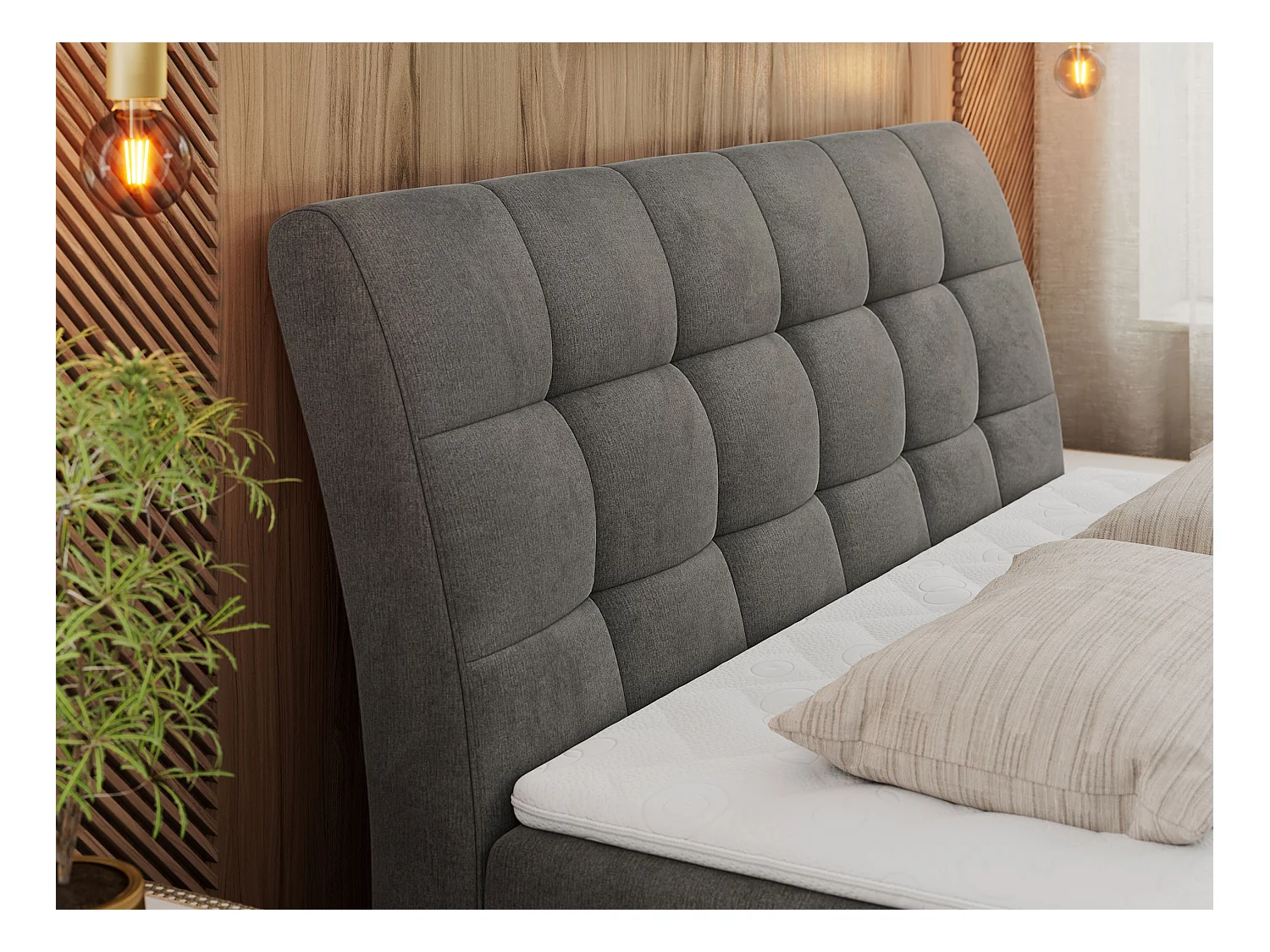 Boxspringbett DIEGOS mit Stauraum, gestepptem Kopfteil, Multipocket-Matratze - 120x200 cm - H3 - Dunkelgrau Velvet