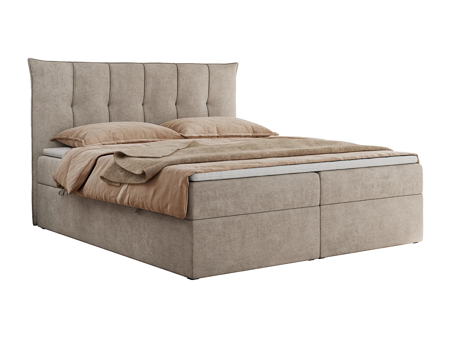 Boxspringbett PREMIUM 10 mit Multipocket-Matratze, gesteppte Kopfstütze, zwei Bettkästen - 140x200 cm - H4 - Beige Strukture