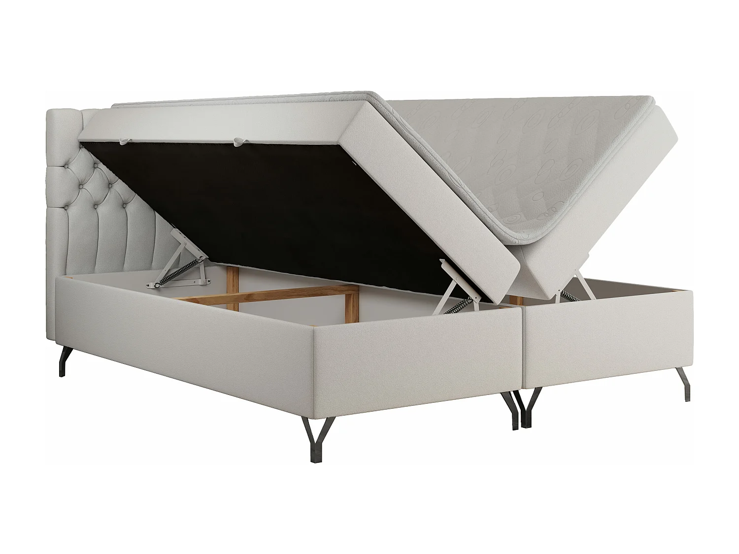 Boxspringbett GRIMALDI mit zwei Bettkästen, gesteppter Kopfstütze, Metallfüßen - 180x200 cm - H3 - Weiß Kunstleder