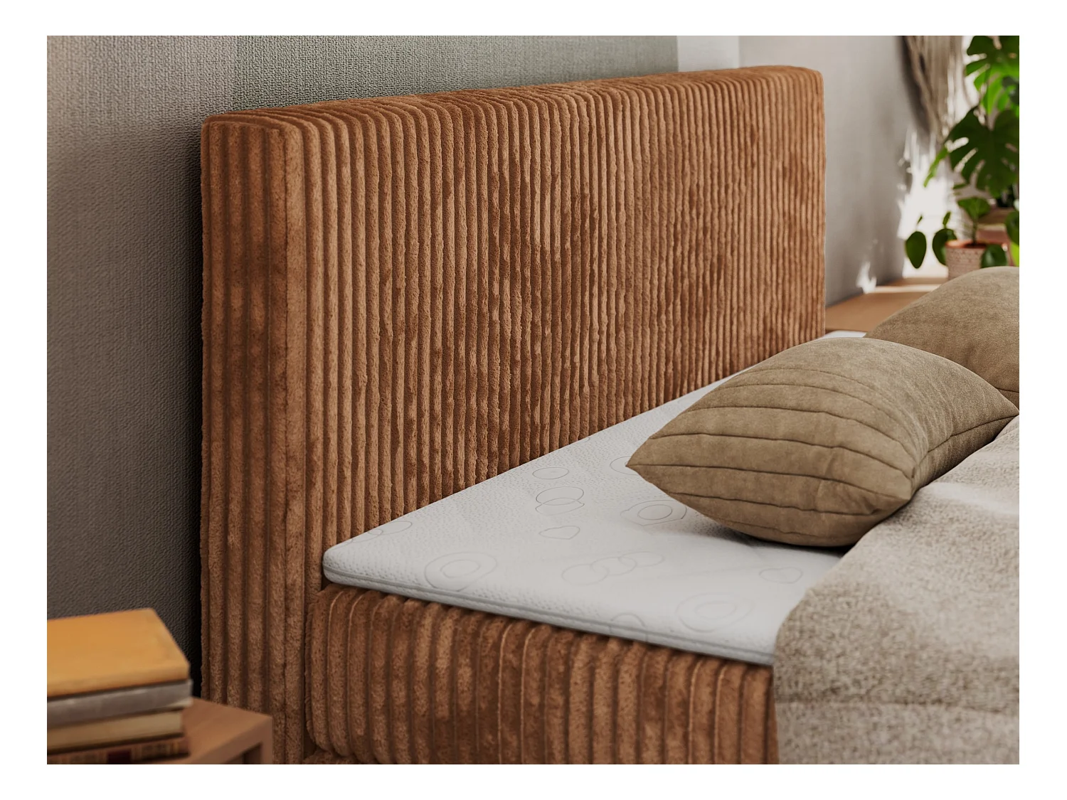 Boxspringbett TILIANO KING DUO, mit zwei Bettkästen, Cord Bett Multipocket-Matratze - 160x200 cm - H3 - Orange Cord