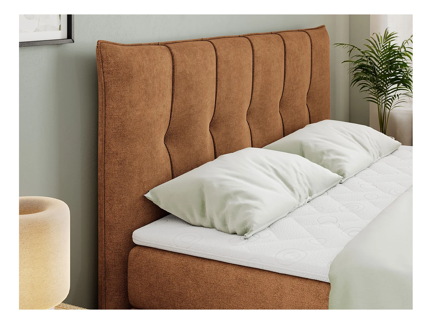 Boxspringbett PREMIUM 11 KING mit Stauraum, gestepptes Kopfteil, zwei Multipocket-Matratzen - 140x200 cm - H4 - Orange Strukture