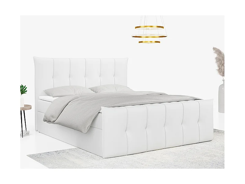 Boxspringbett PREMIUM 11 mit Stauraum, gestepptem Kopfteil, Multipocket-Matratze und Topper - 160x200 cm - H3 - Weiß Kunstleder