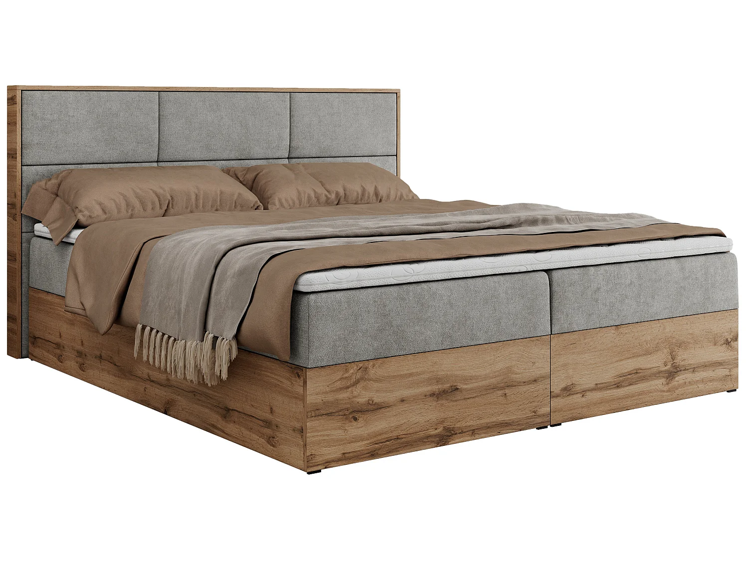 Boxspringbed met hoofdbord H4 + Topper T25 - Lichtgrijs Structuurstof - 160x200 - ALBERO 2