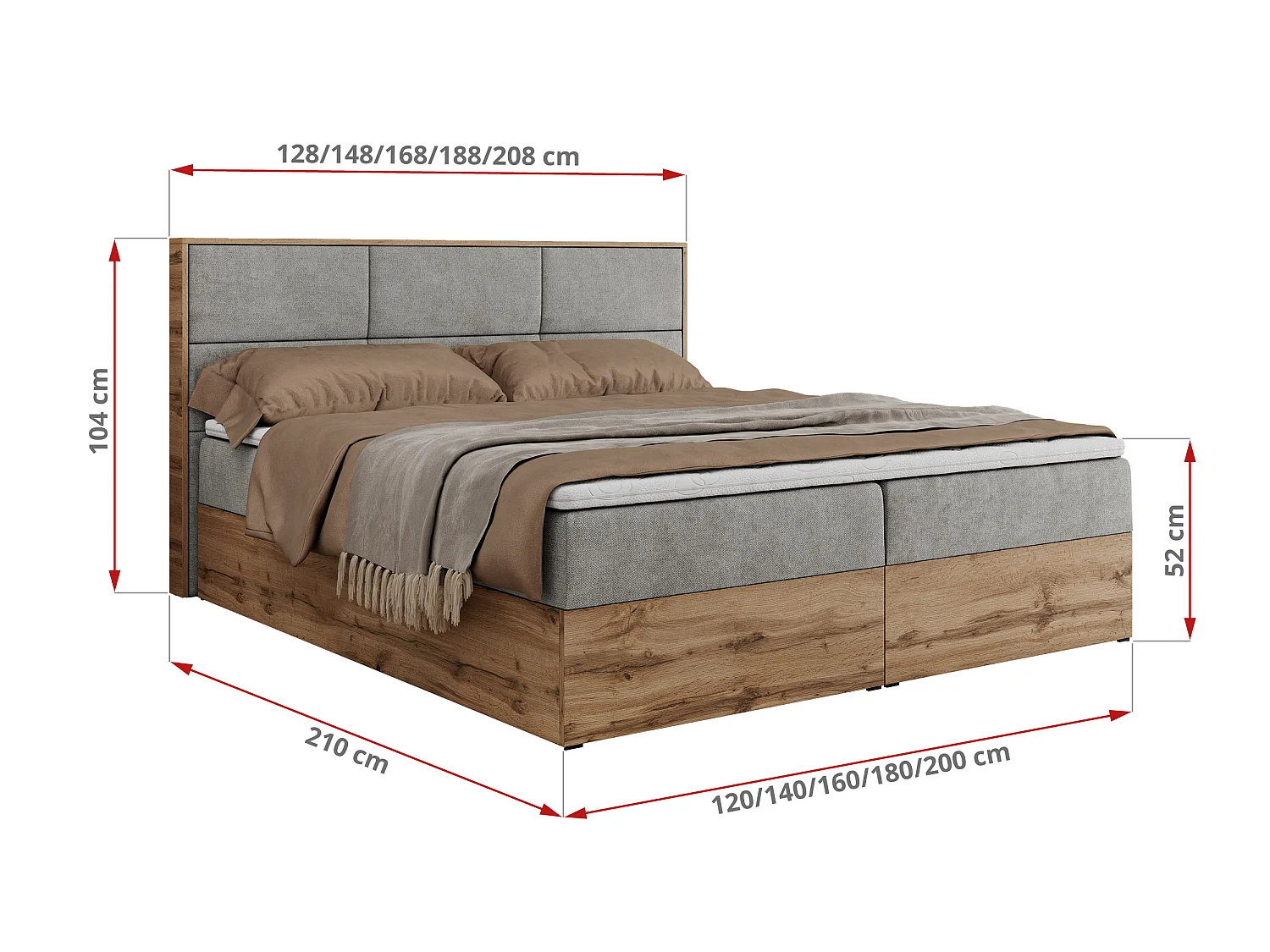 Boxspringbed met hoofdbord H4 + Topper T25 - Lichtgrijs Structuurstof - 160x200 - ALBERO 2