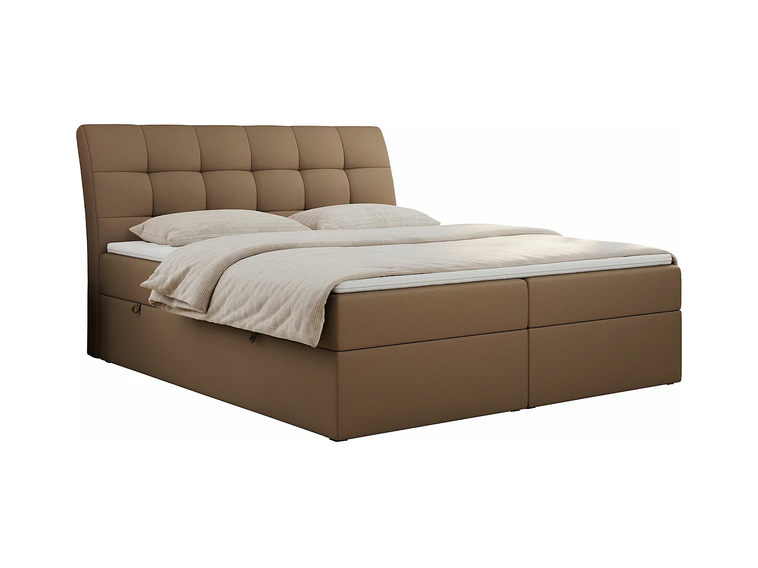 Boxspringbett DIEGOS mit Stauraum, gestepptem Kopfteil, Multipocket-Matratze - 200x200 cm - H4 - Braun Kunstleder