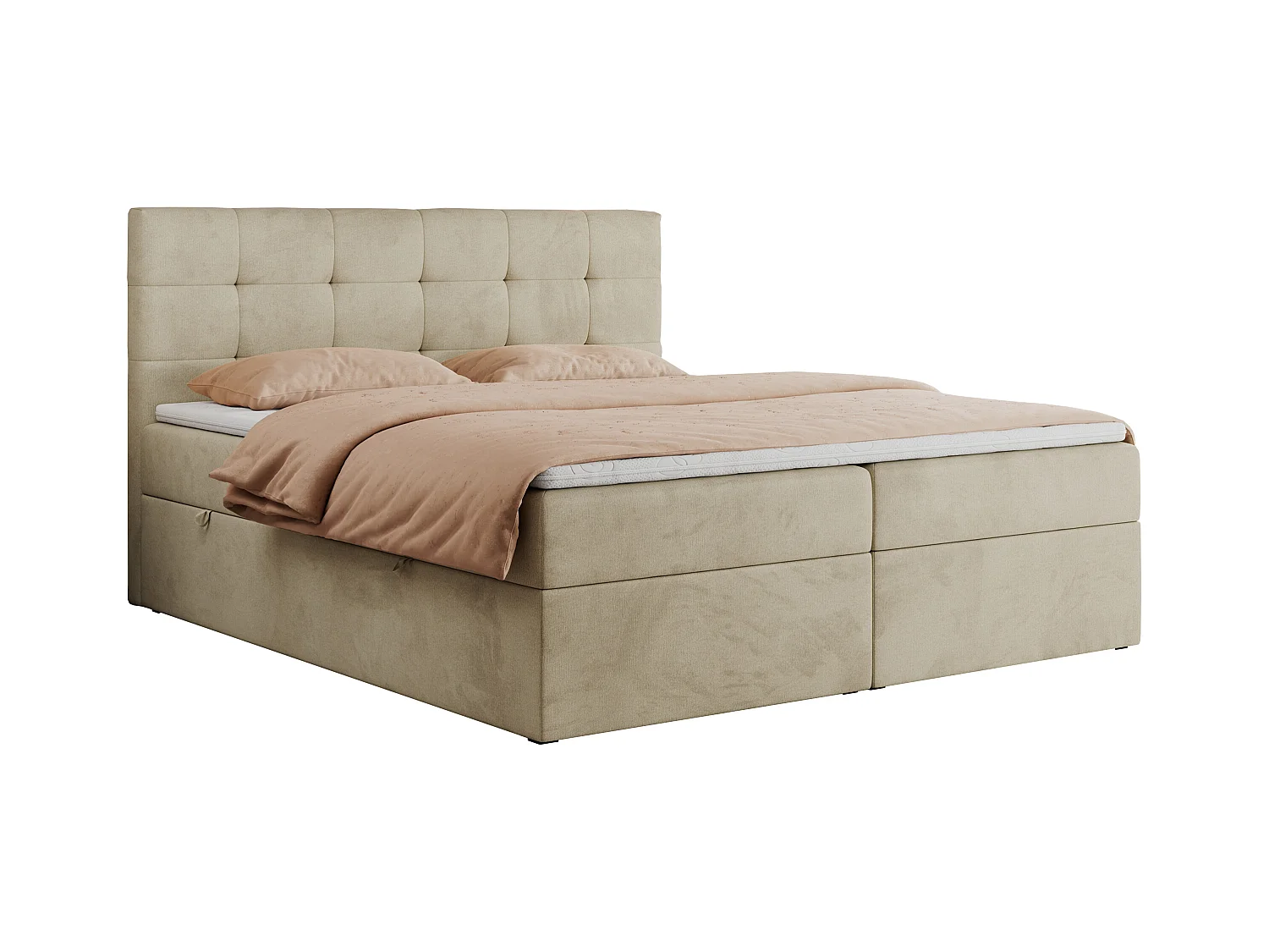 Boxspringbett CENTOS mit gestepptem Kopfteil, Multipocket-Matratze, Doppelbett mit Stauraum - 160x200 cm - H3 - Beige Velvet
