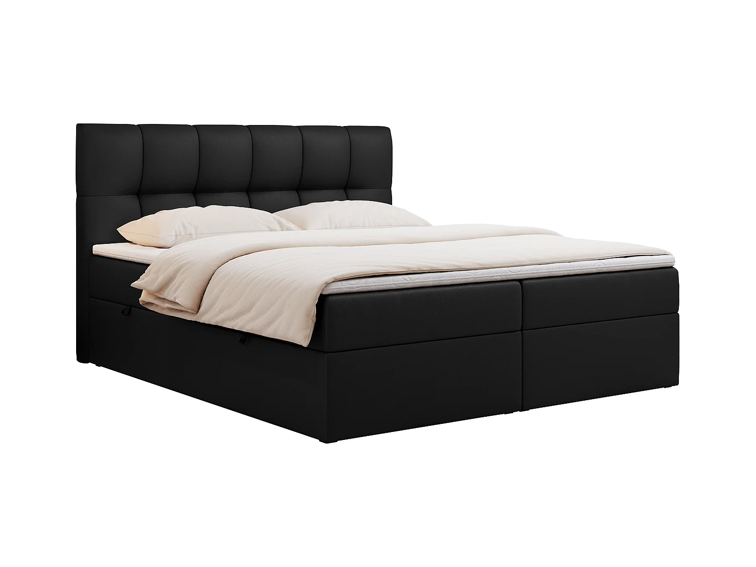 Boxspringbett RICO, Doppelbett mit Matratze, zwei Bettkästen, Bett mit Kopfteil - 140x200 cm - H4 - Schwarz Kunstleder