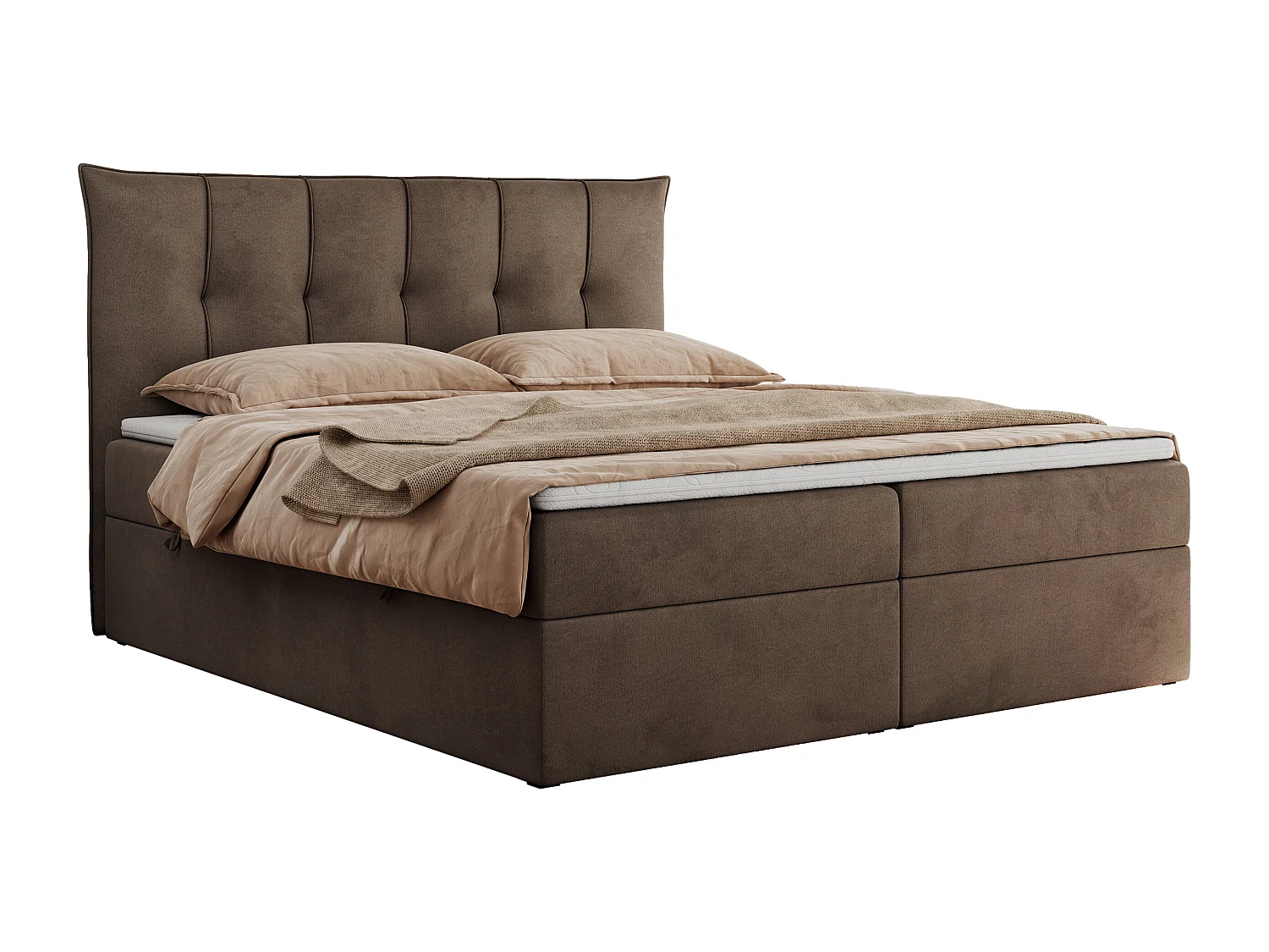 Boxspringbett PREMIUM 10 mit Multipocket-Matratze, gesteppte Kopfstütze, zwei Bettkästen - 140x200 cm - H4 - Braun Velvet