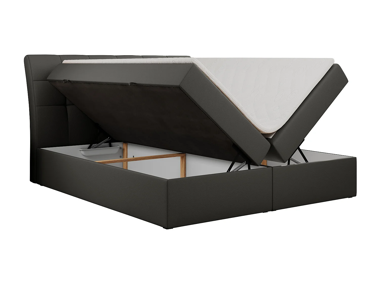 Boxspringbett DIEGOS mit Stauraum, gestepptem Kopfteil, Multipocket-Matratze - 120x200 cm - H4 - Dunkelgrau Kunstleder