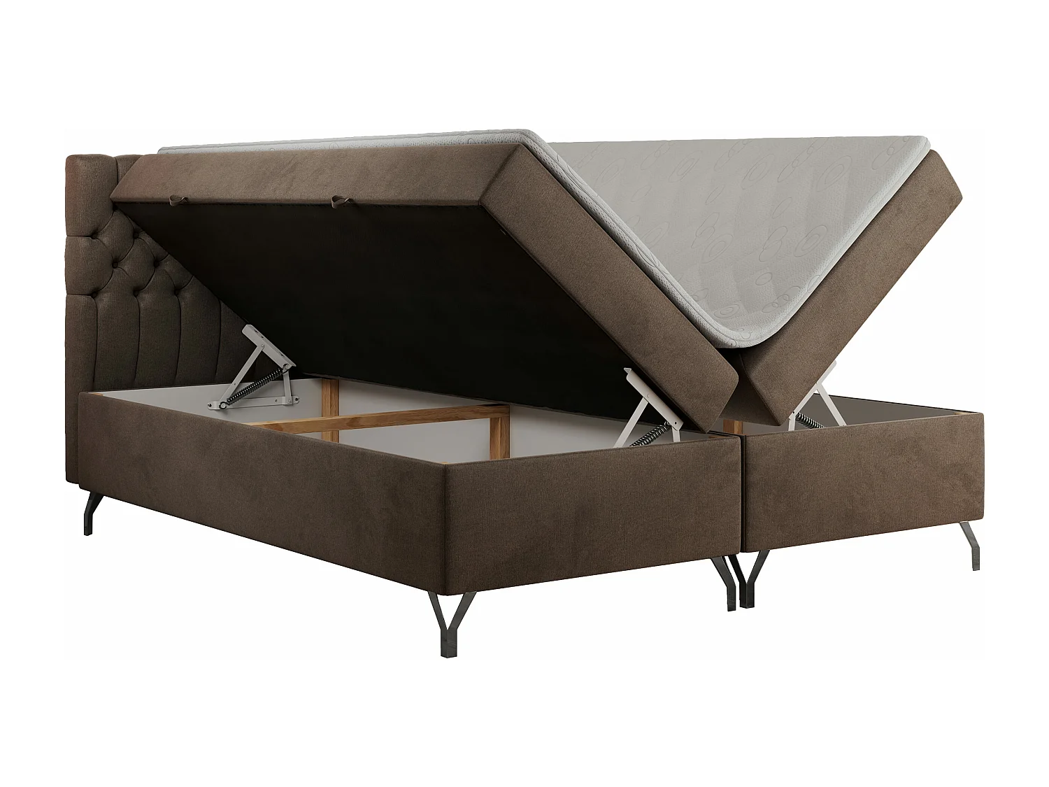 Boxspringbett GRIMALDI mit zwei Bettkästen, gesteppter Kopfstütze, Metallfüßen - 180x200 cm - H4 - Braun Velvet