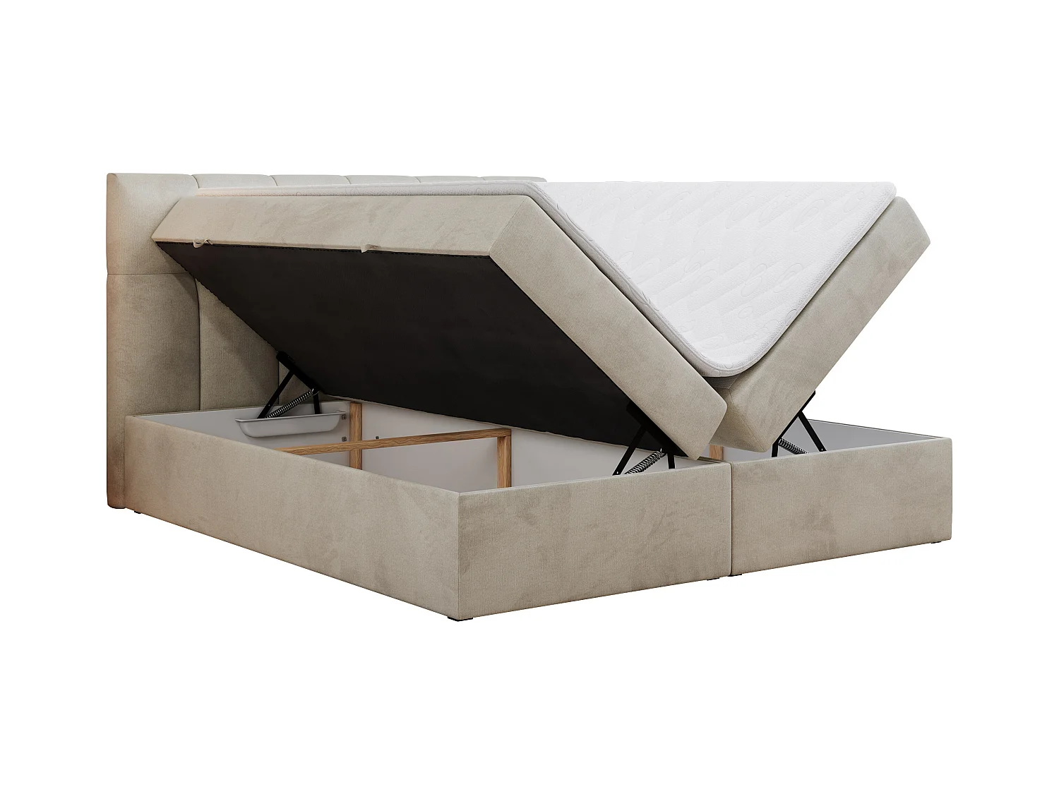 Boxspringbett RICO, Doppelbett mit Matratze, zwei Bettkästen, Bett mit Kopfteil - 140x200 cm - H4 - Beige Velvet
