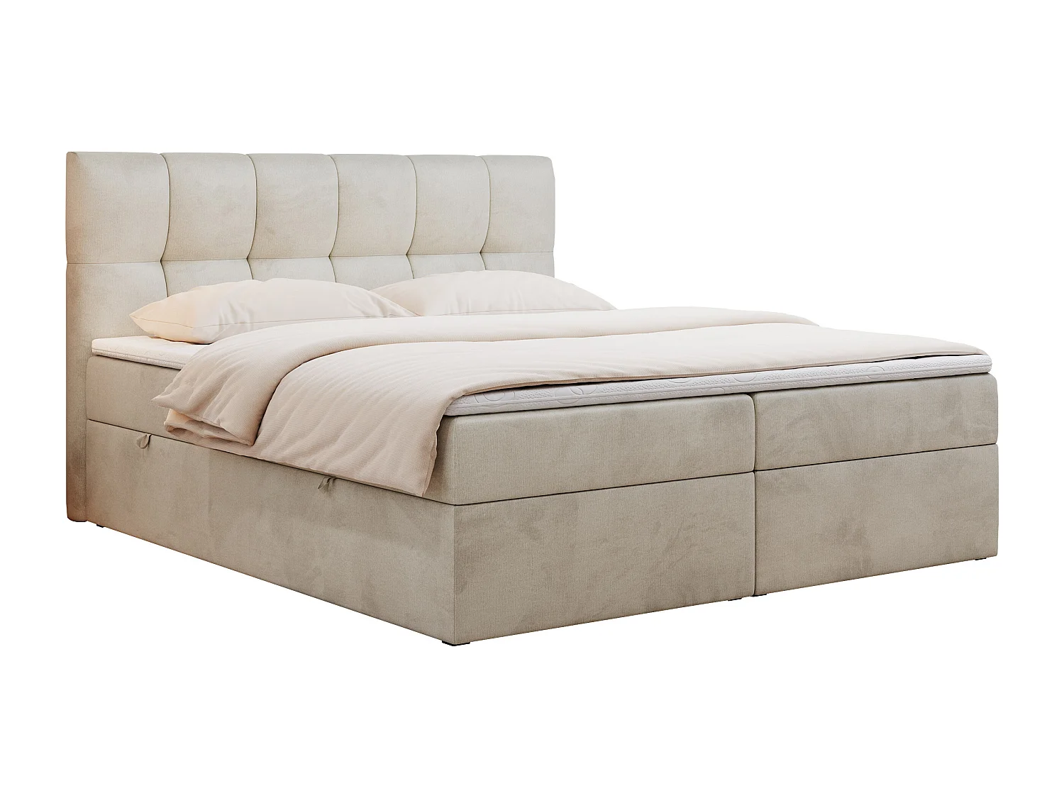Boxspringbett RICO, Doppelbett mit Matratze, zwei Bettkästen, Bett mit Kopfteil - 140x200 cm - H4 - Beige Velvet