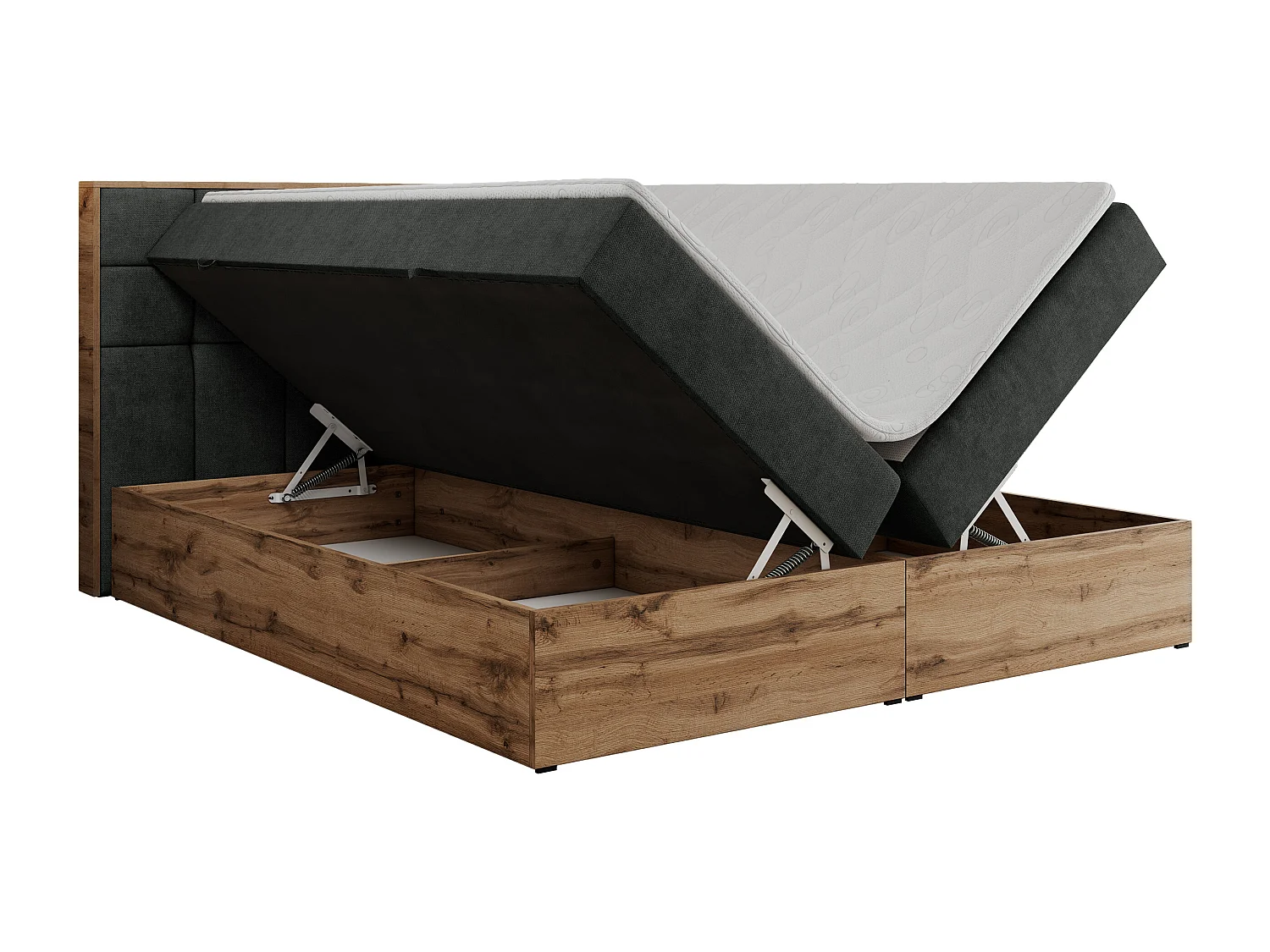 Boxspringbett ALBERO 1, Polsterbett mit gestepptem Kopfteil, Multipocket-Matratze - 180x200 cm - H4 - Dunkelgrau Strukture