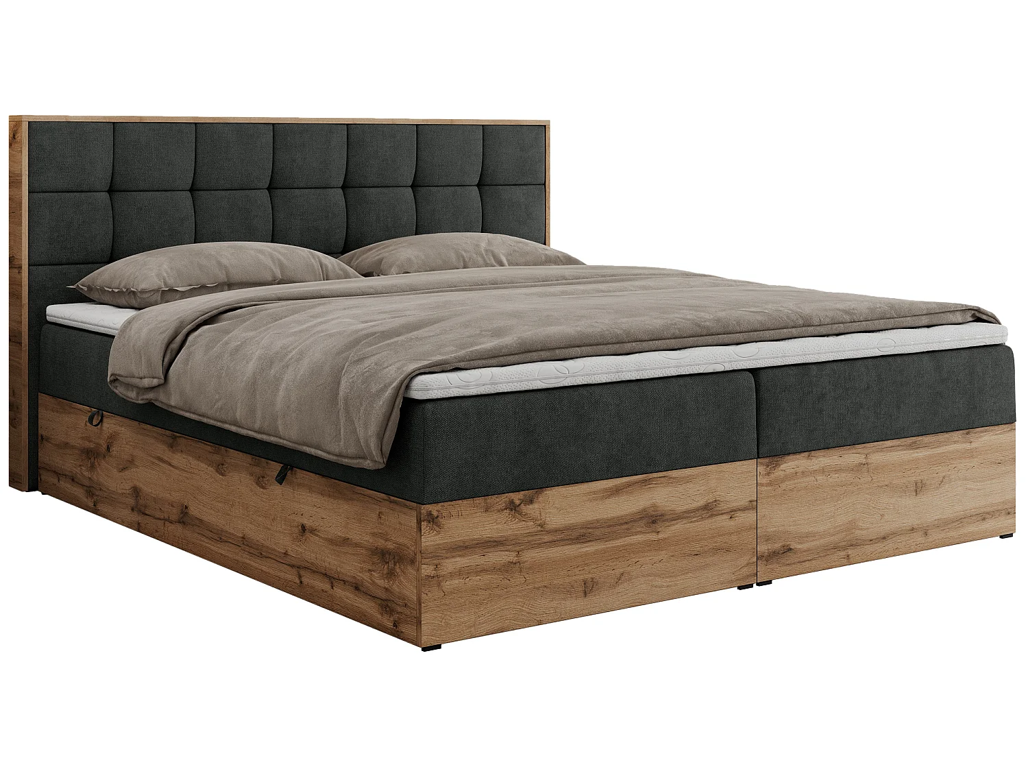 Boxspringbed met hoofdbord H4 + Topper T25 - Donkergrijs Structuurstof - 180x200 - ALBERO 1