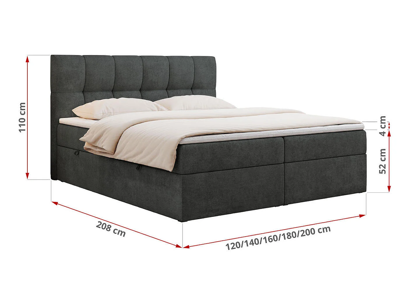 Boxspringbed met hoofdbord H3 + Topper T25 - Donkergrijs Structuurstof - 200x200 - RICO