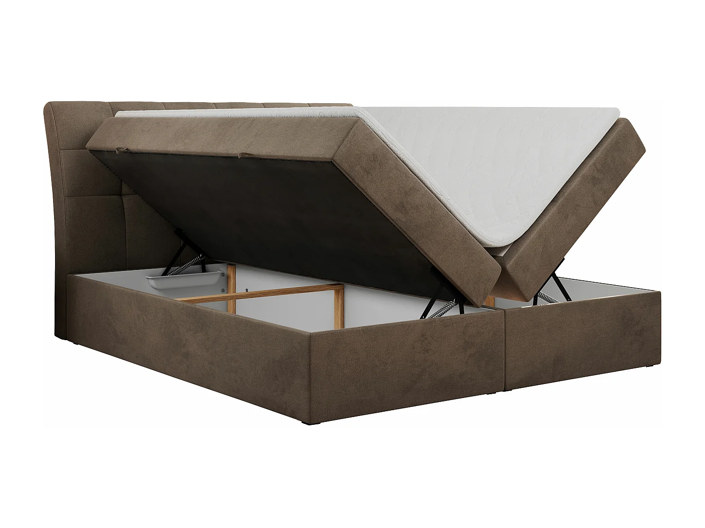 Boxspringbett DIEGOS mit Stauraum, gestepptem Kopfteil, Multipocket-Matratze - 140x200 cm - H4 - Braun Velvet