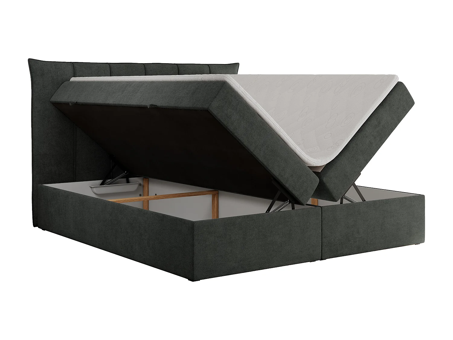 Boxspringbett PREMIUM 10 mit Multipocket-Matratze, gesteppte Kopfstütze, zwei Bettkästen - 180x200 cm - H3 - Dunkelgrau Strukture