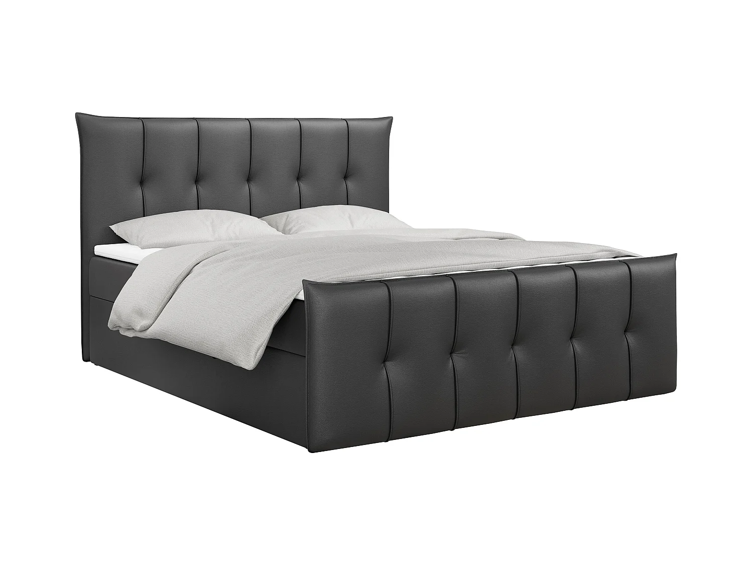 Boxspringbett PREMIUM 11 mit Stauraum, gestepptem Kopfteil, Multipocket-Matratze und Topper - 200x200 cm - H3 - Dunkelgrau Kunstleder