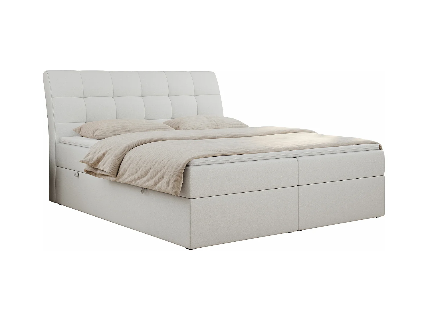 Boxspringbett DIEGOS mit Stauraum, gestepptem Kopfteil, Multipocket-Matratze - 140x200 cm - H4 - Weiß Kunstleder