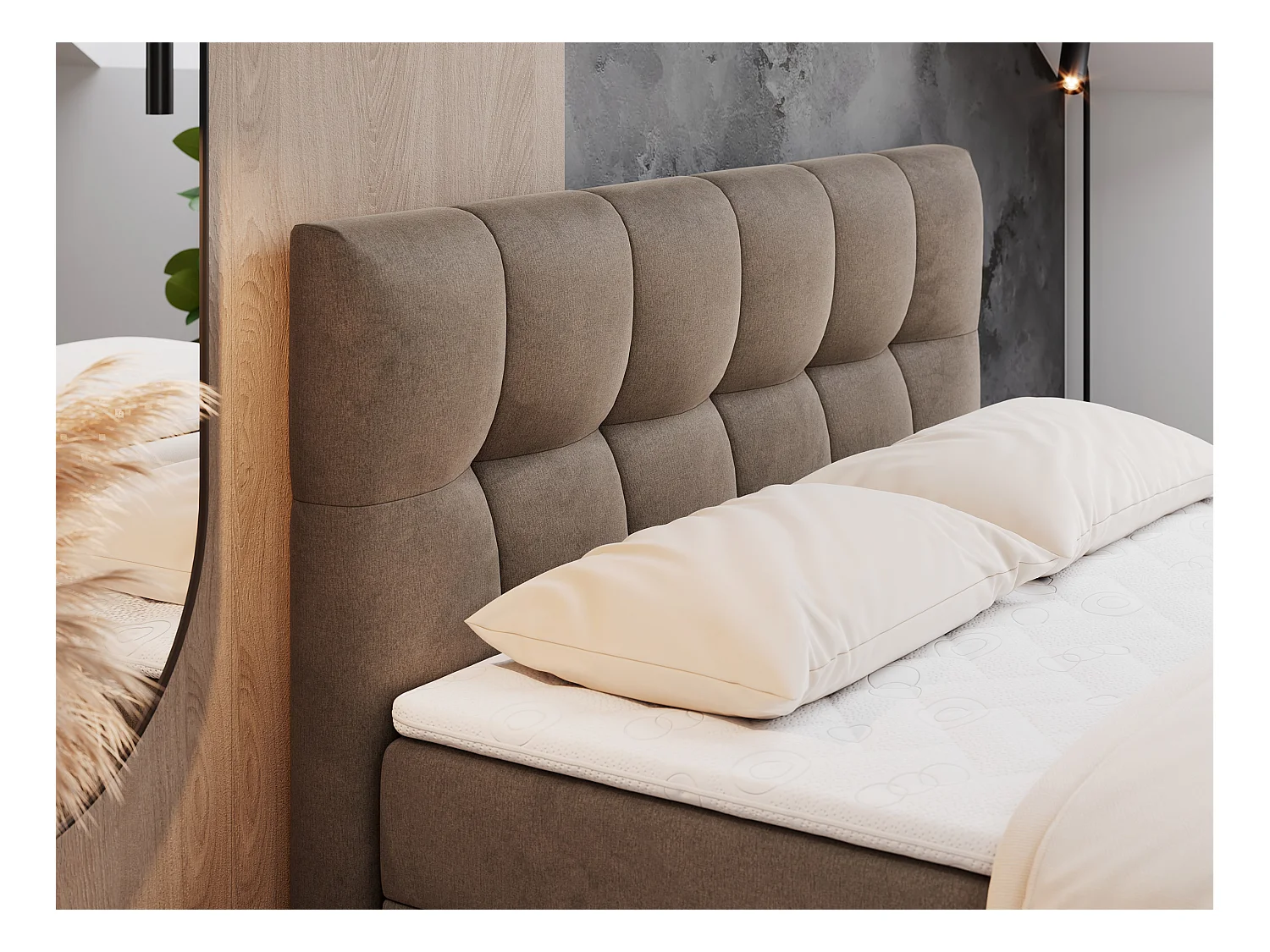 Boxspringbett RICO, Doppelbett mit Matratze, zwei Bettkästen, Bett mit Kopfteil - 120x200 cm - H3 - Braun Velvet