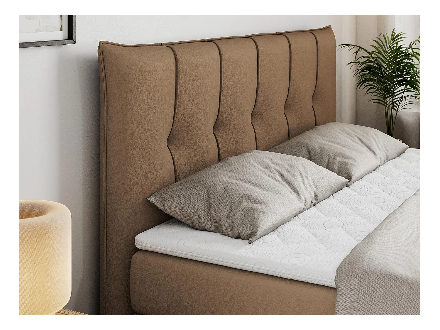 Boxspringbett PREMIUM 10 KING, Doppelbett mit Stauraum, gesteppte Kopfstütze, Multipocket-Matratze - 160x200 cm - H4 - Braun Kunstleder