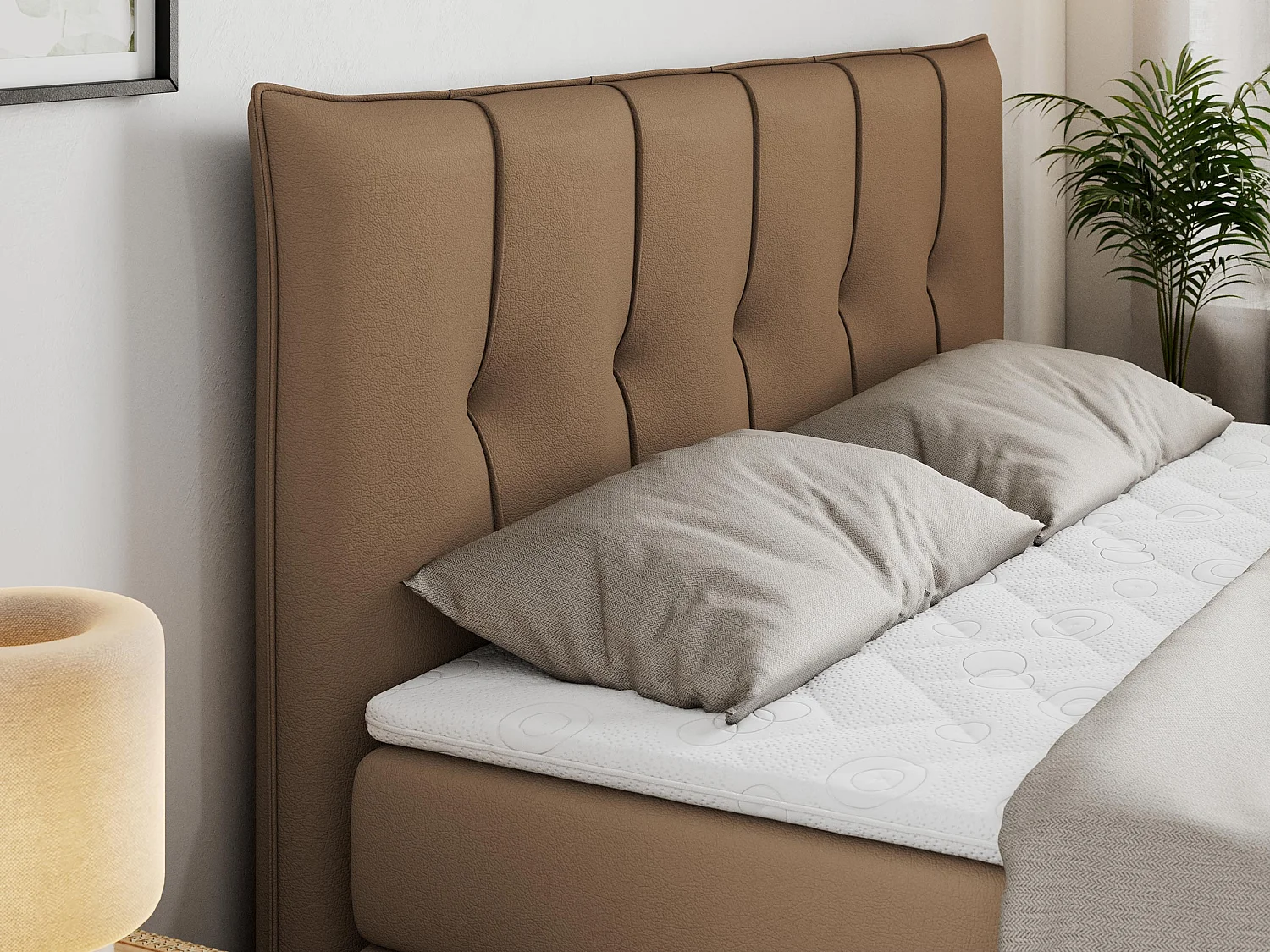 Boxspringbett PREMIUM 10 KING, Doppelbett mit Stauraum, gesteppte Kopfstütze, Multipocket-Matratze - 160x200 cm - H4 - Braun Kunstleder