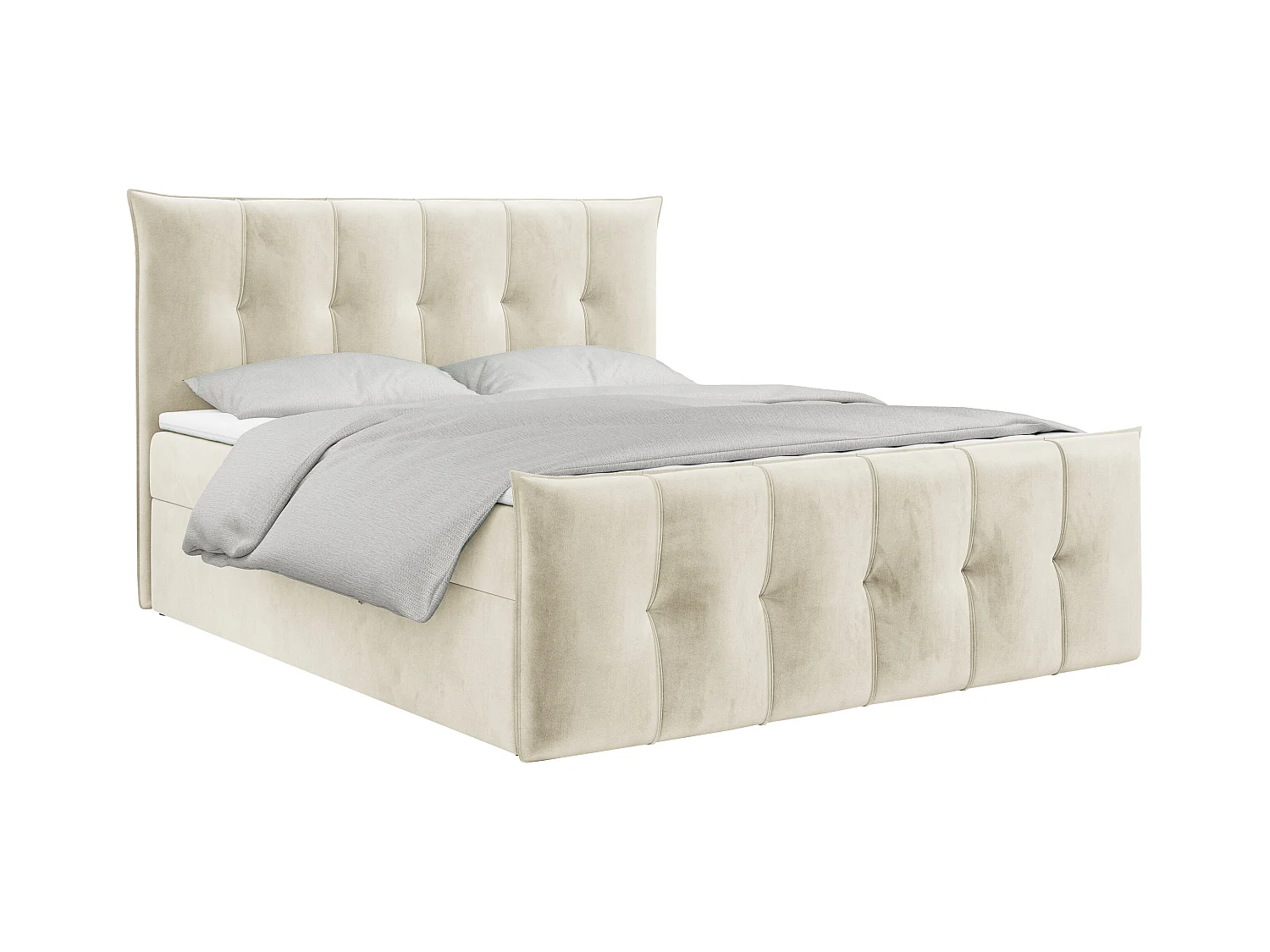 Boxspringbett PREMIUM 11 mit Stauraum, gestepptem Kopfteil, Multipocket-Matratze und Topper - 160x200 cm - H3 - Beige Velvet