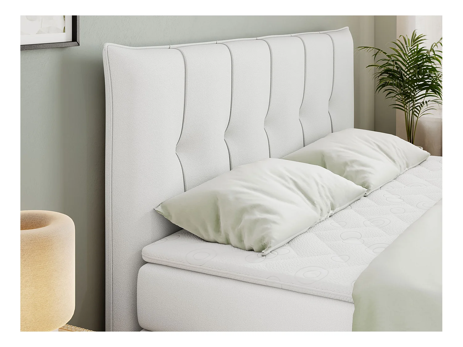 Boxspringbett PREMIUM 11 KING mit Stauraum, gestepptes Kopfteil, zwei Multipocket-Matratzen - 140x200 cm - H3 - Weiß Kunstleder