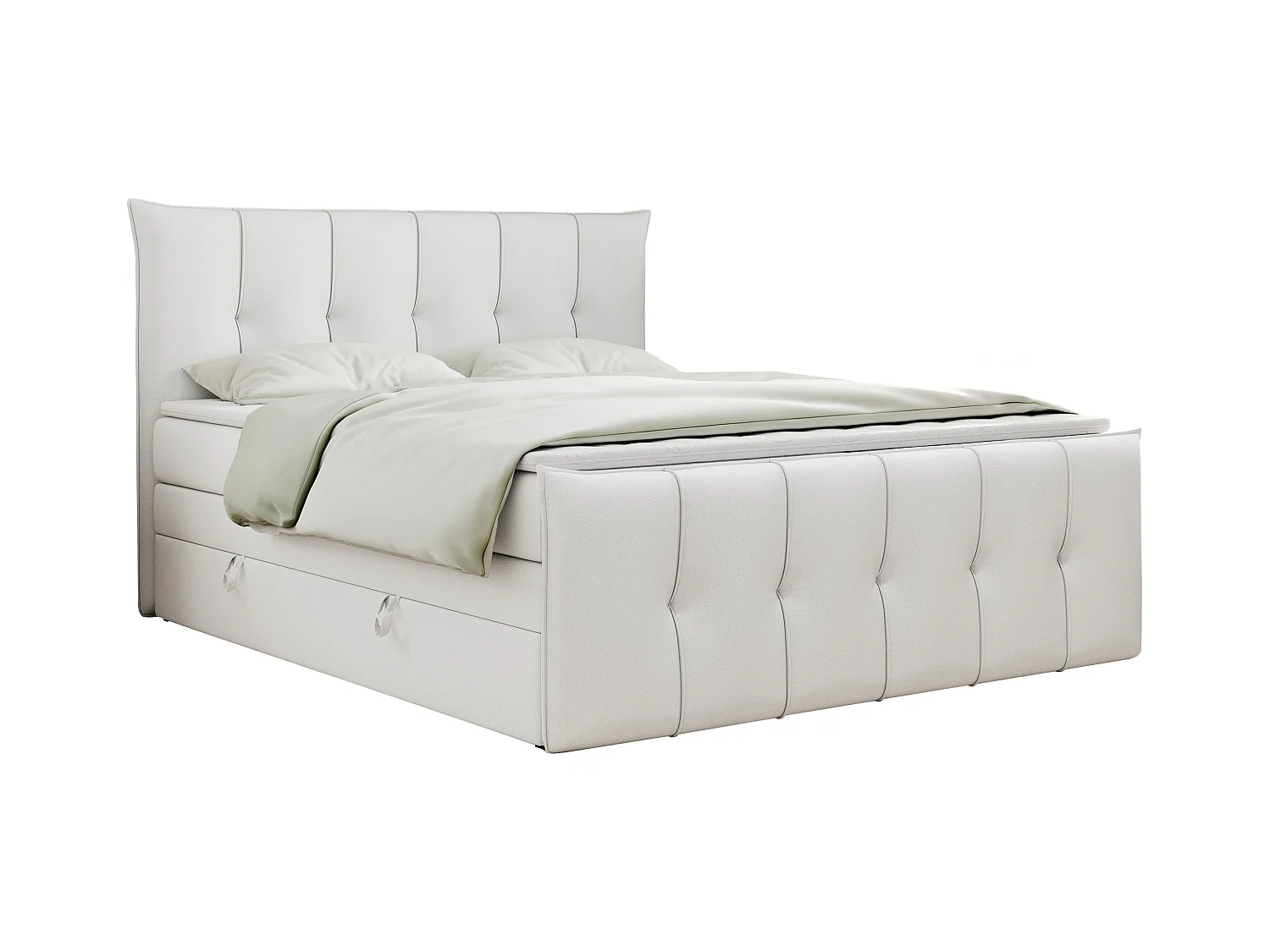 Boxspringbett PREMIUM 11 KING mit Stauraum, gestepptes Kopfteil, zwei Multipocket-Matratzen - 140x200 cm - H3 - Weiß Kunstleder