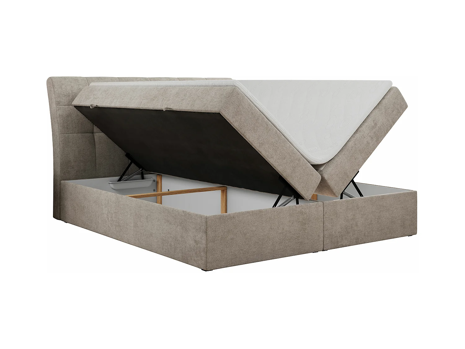 Boxspringbett DIEGOS mit Stauraum, gestepptem Kopfteil, Multipocket-Matratze - 200x200 cm - H4 - Beige Strukture