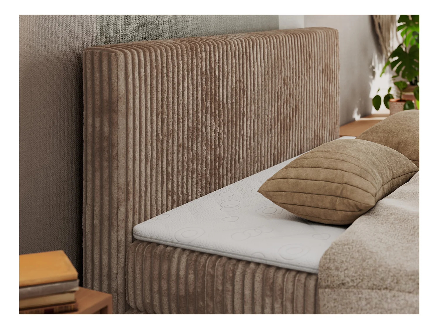 Boxspringbett TILIANO KING DUO, mit zwei Bettkästen, Cord Bett Multipocket-Matratze - 140x200 cm - H3 - Braun Cord