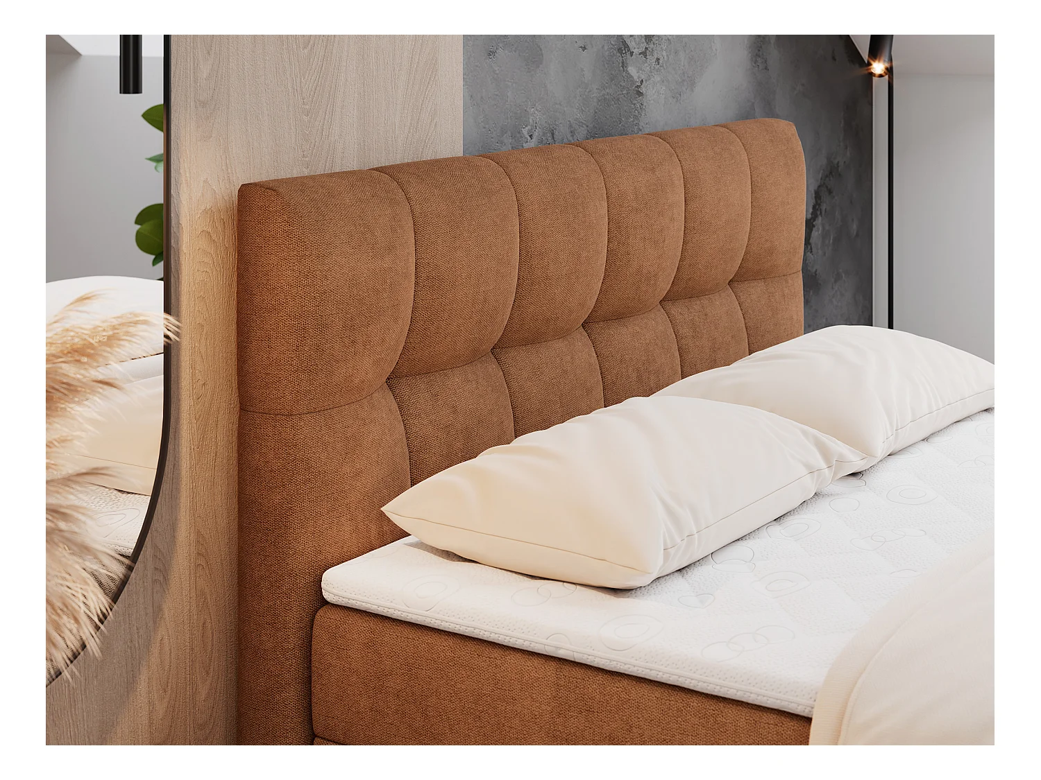 Boxspringbett RICO, Doppelbett mit Matratze, zwei Bettkästen, Bett mit Kopfteil - 140x200 cm - H4 - Orange Stukture