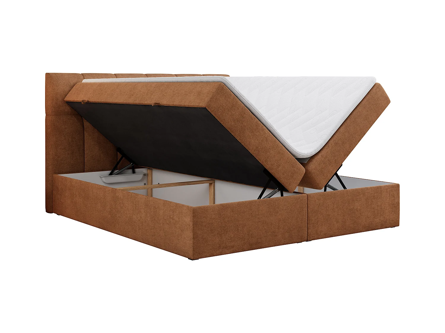 Boxspringbett RICO, Doppelbett mit Matratze, zwei Bettkästen, Bett mit Kopfteil - 140x200 cm - H4 - Orange Stukture