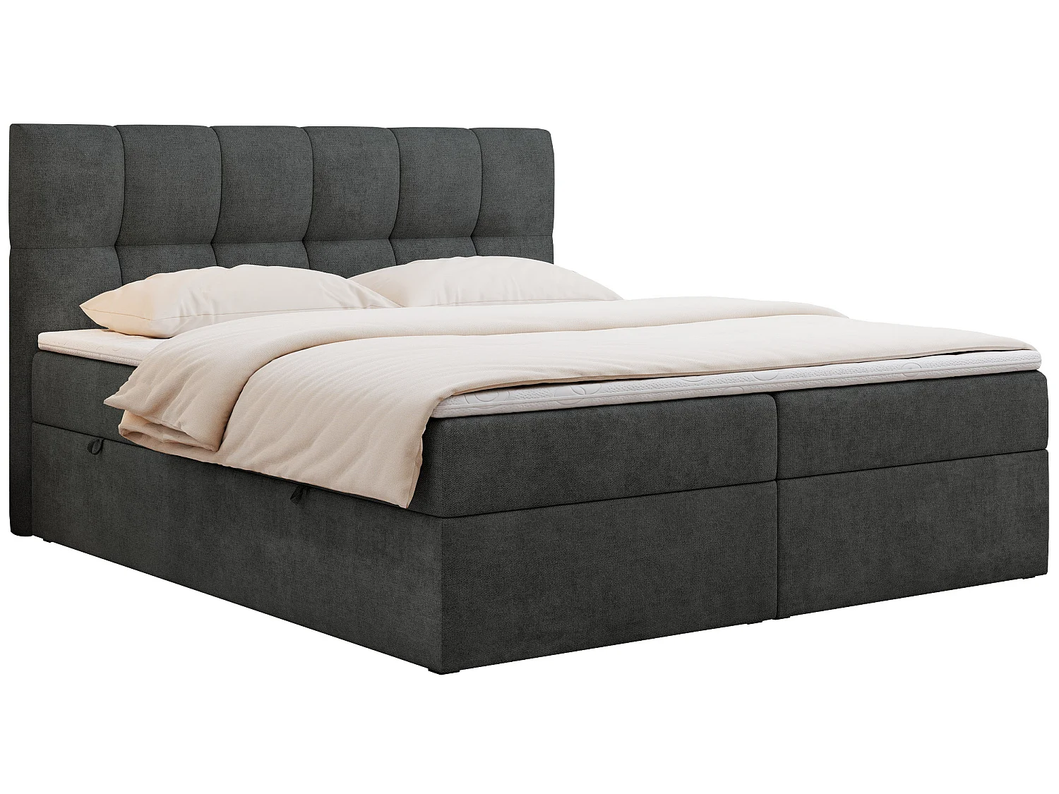 Boxspringbed met hoofdbord H4 + Topper T25 - Donkergrijs Structuurstof - 180x200 - RICO