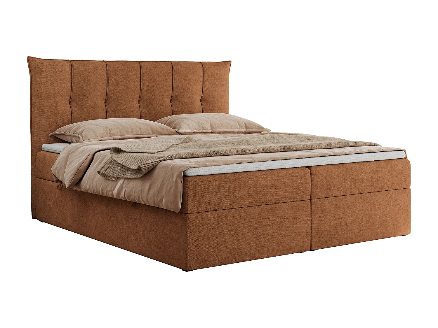 Boxspringbett PREMIUM 10 mit Multipocket-Matratze, gesteppte Kopfstütze, zwei Bettkästen - 120x200 cm - H4 - Orange Strukture