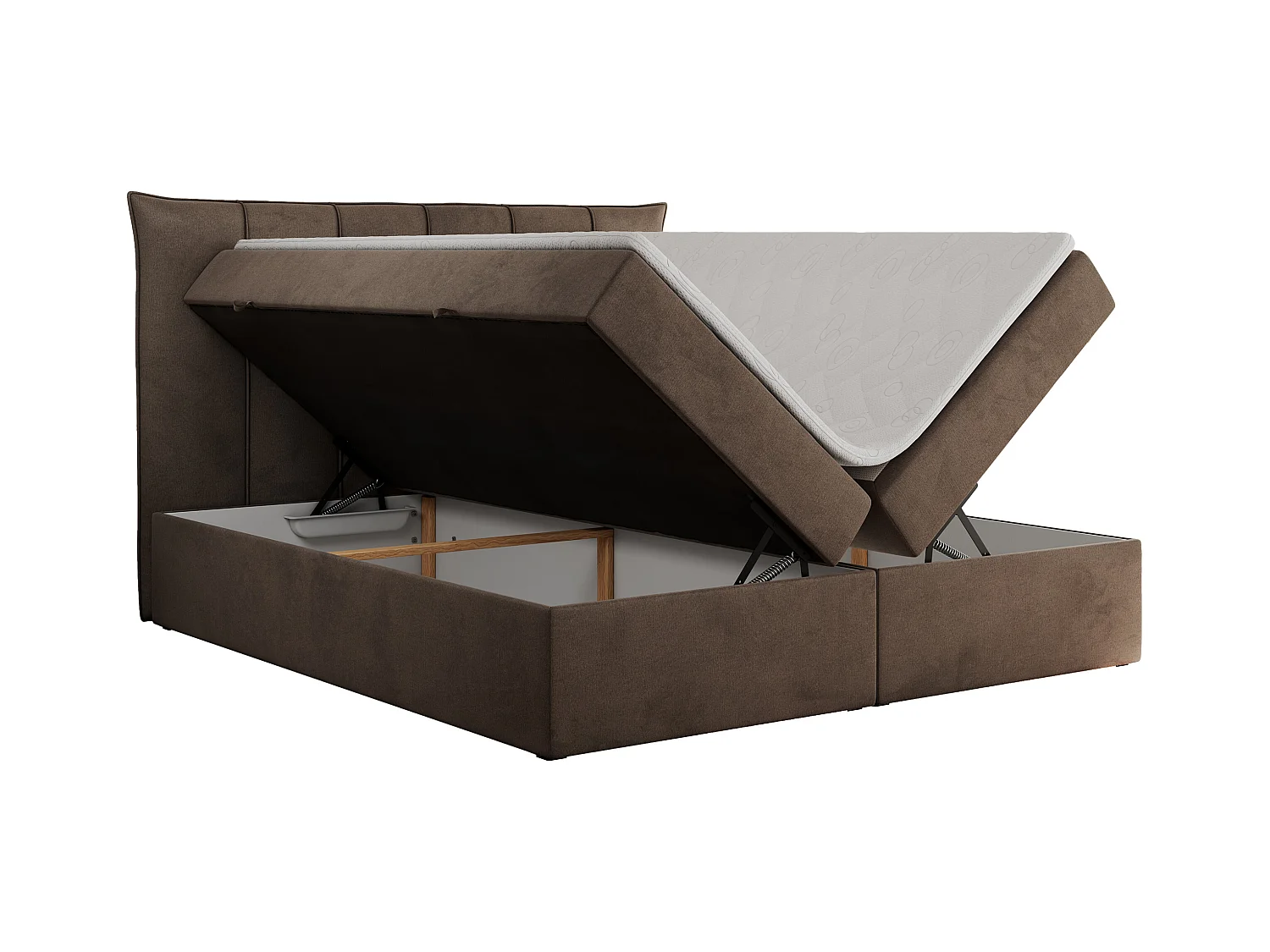 Boxspringbett PREMIUM 10 mit Multipocket-Matratze, gesteppte Kopfstütze, zwei Bettkästen - 120x200 cm - H3 - Braun Velvet